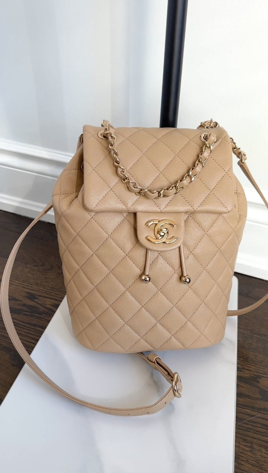 Chanel Beige Caviar Leather Urban Spirit Backpack GHW