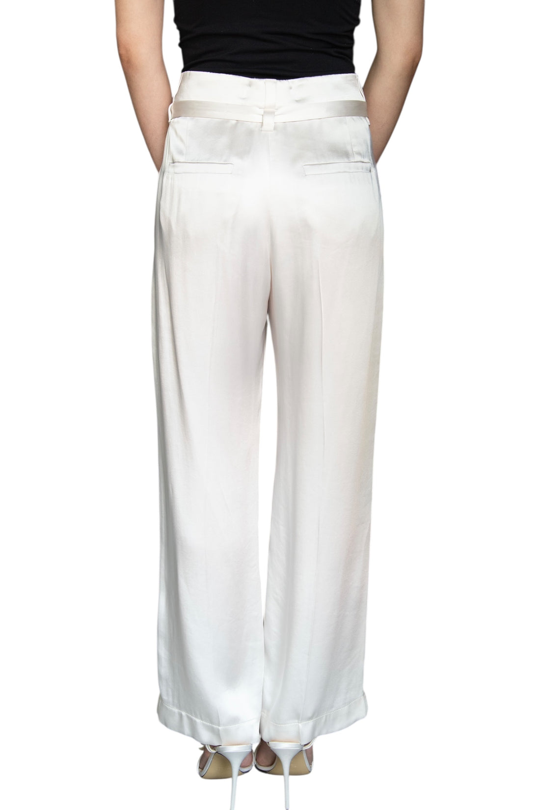 Brunello Cucinelli Ivory Satin Tie Trousers - IT 42 / US 6