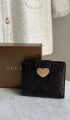 Gucci Black Monogram Empreinte Heart Compact Wallet