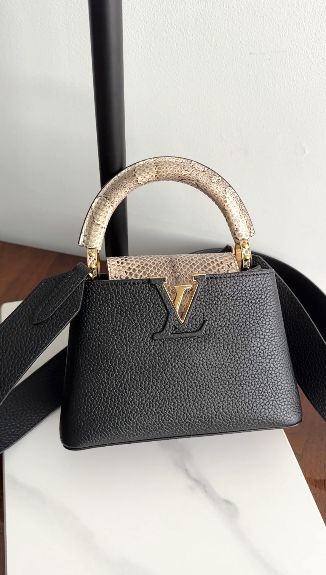 Louis Vuitton Capucines Mini Python and Black Leather Bag