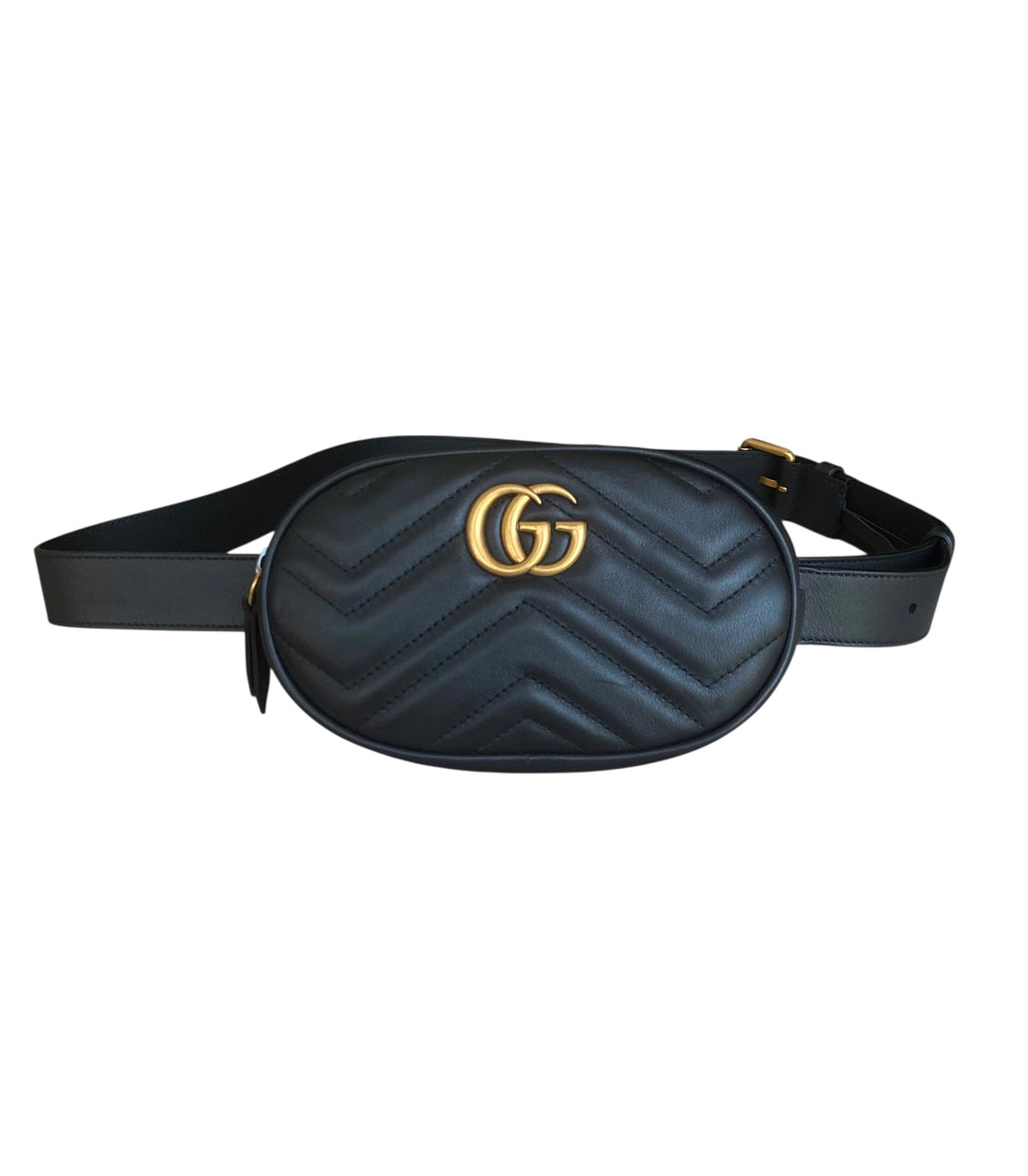 Gucci Black Chevron Matelesse Leather GG Marmont Mini Belt Bag