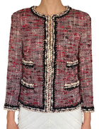 Chanel 2010 Red Tweed Boucle Ruthenium Button Jacket - FR 36 / US 2
