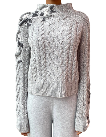 Ermanno Scervino Grey Cashmere Cable Floral Knit Sweater - US 6