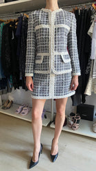 Giambattista Valli Grey & White Sequin Check Tweed 2-Piece Jacket & Skirt Set - IT 44 / US 6-8