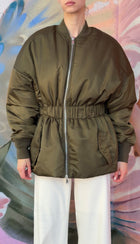 Ronny Kobo Army Green Nylon Elastic Waist Norell Bomber Jacket - S