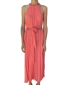 Zimmermann Salmon Pink Pleated Chain Halter Gown - 3 / US 10