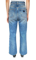 Prada Blue High Waisted Wide Leg Logo Jeans - W25