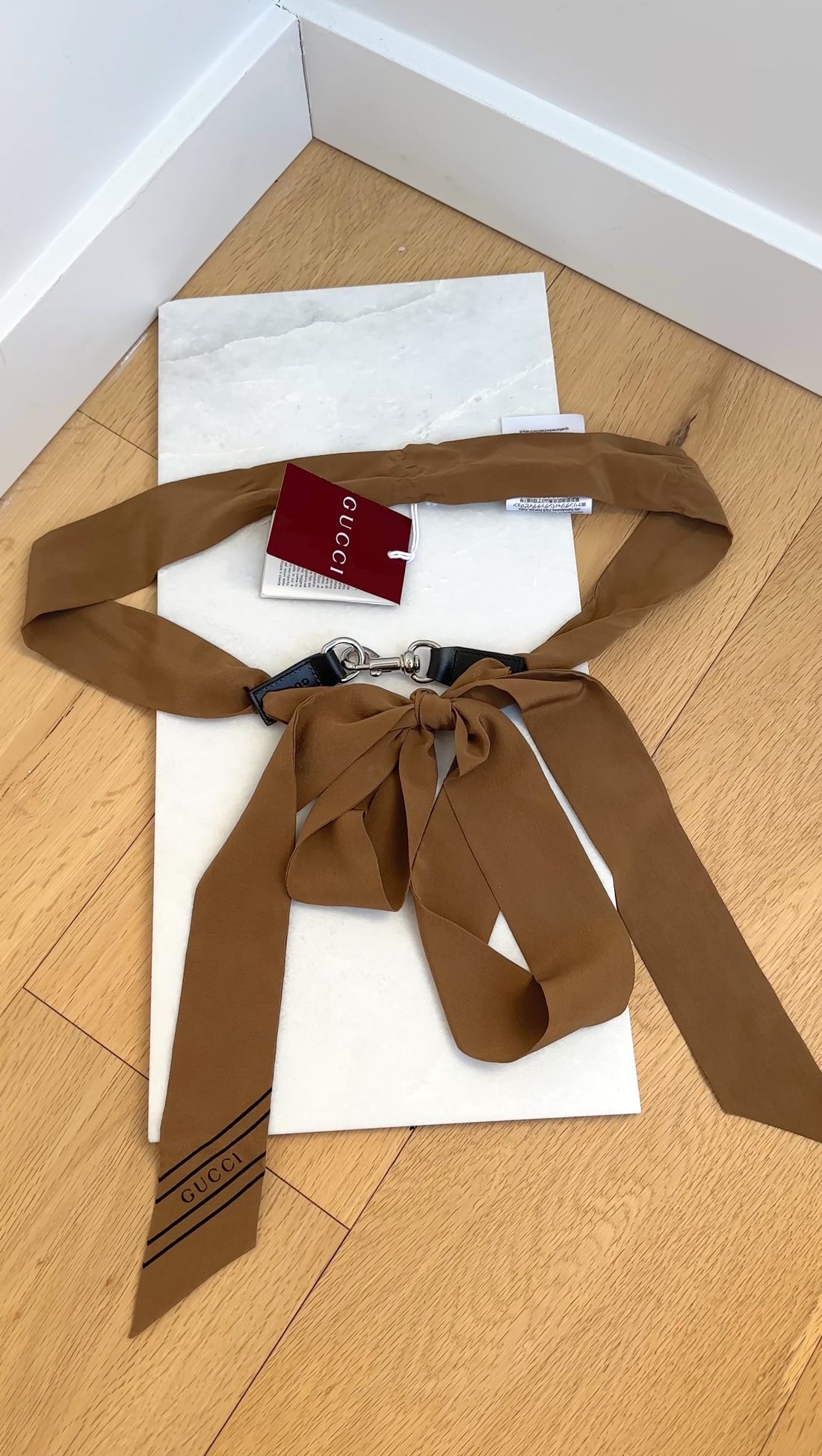 Gucci Brown Silk Sash Belt / Scarf / Necklace