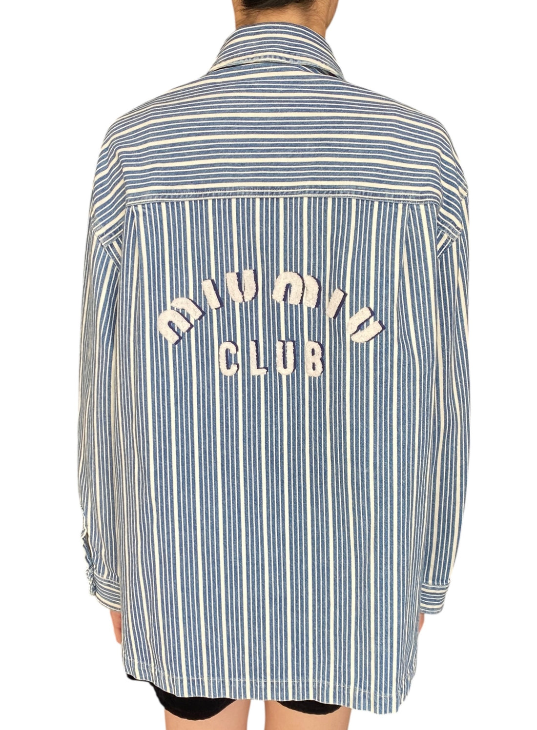 Miu Miu Blue Denim Striped Logo Jacket - 40 / US 6