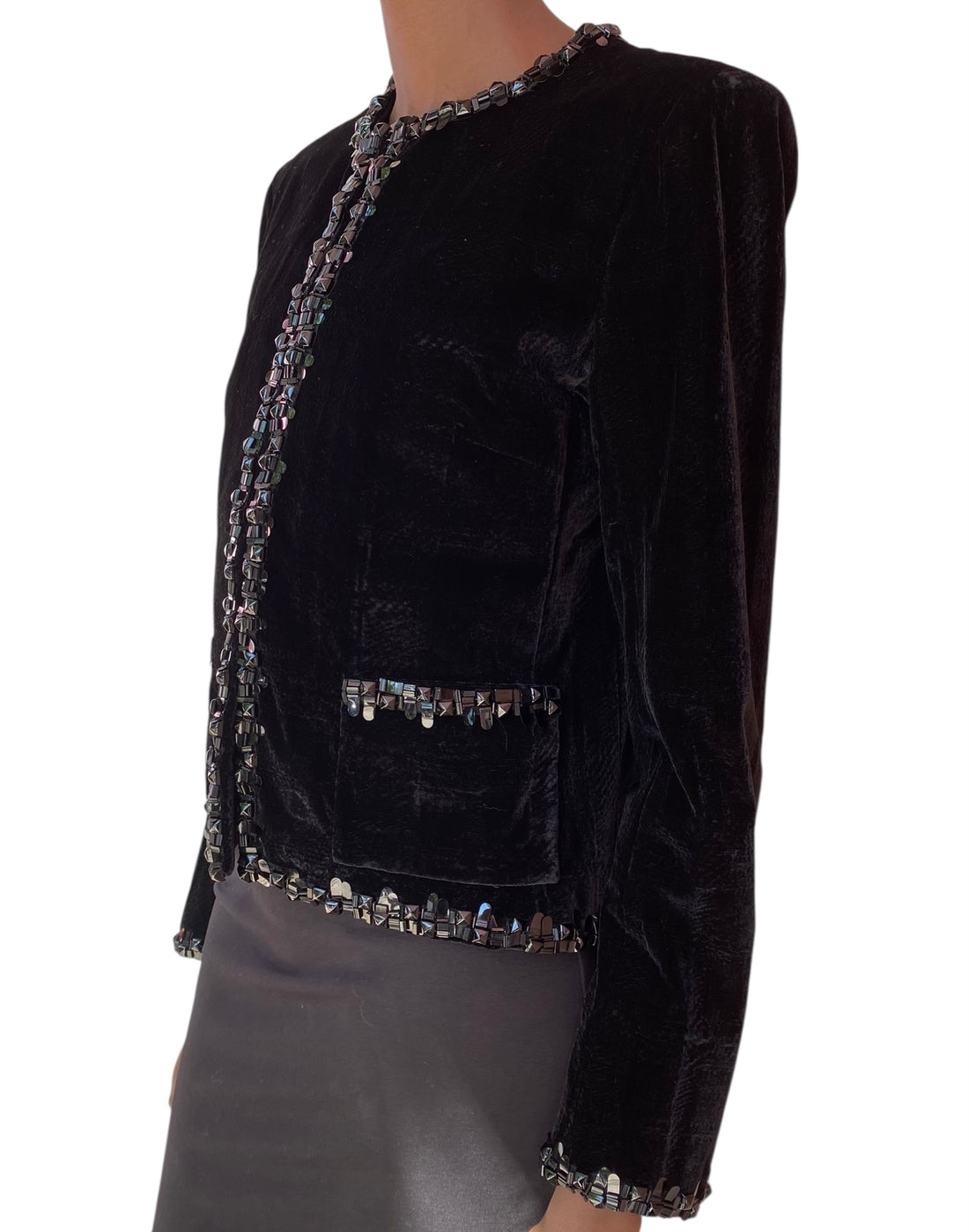 Chanel 2013 Black Sequin Velour Jacket - 42