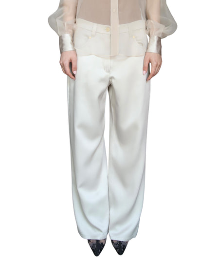 Brunello Cucinelli Ecru Satin Wide Leg Trousers - IT 42 / US 6