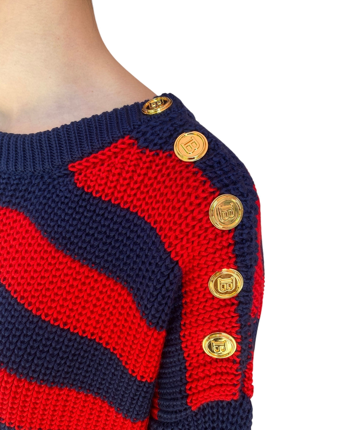 Balmain Red Striped Off-Shoulder Sweater Dress - 38 / US 6