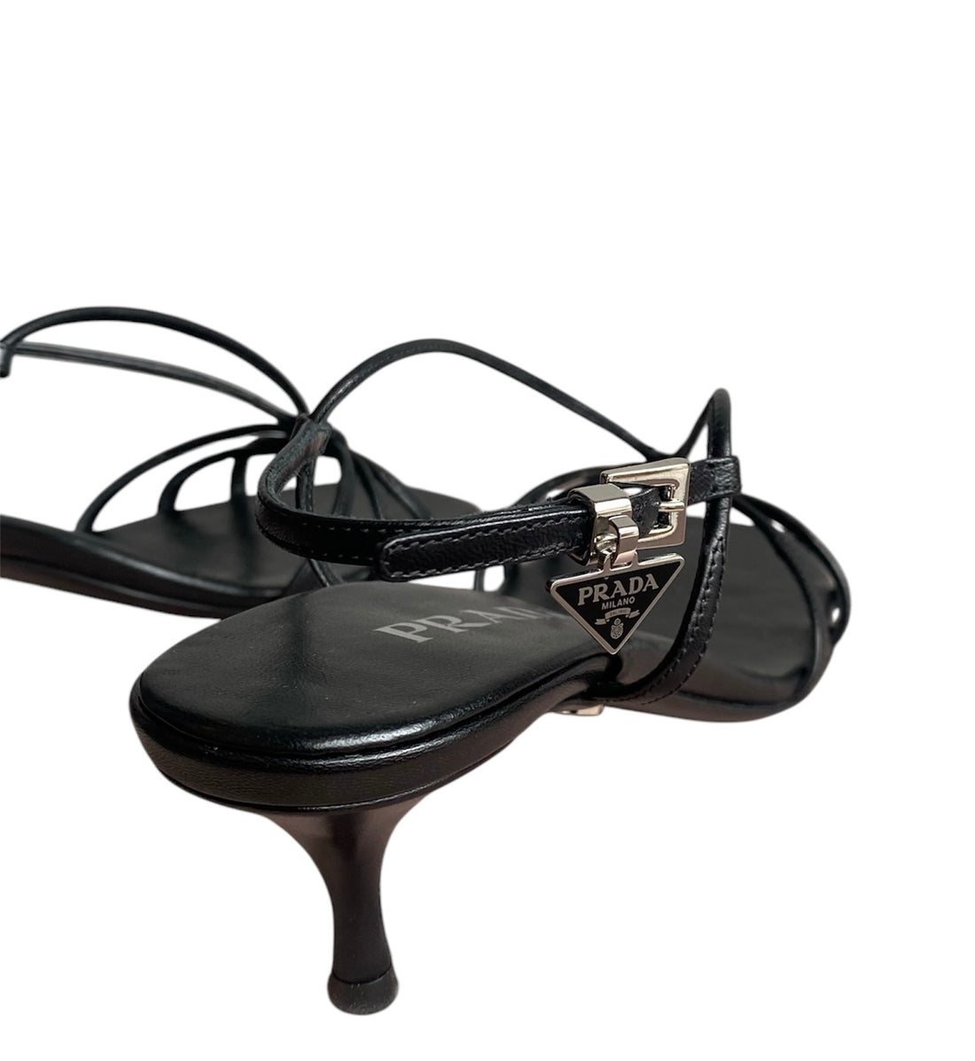 Prada Black Strappy Logo Sandals - 36.5