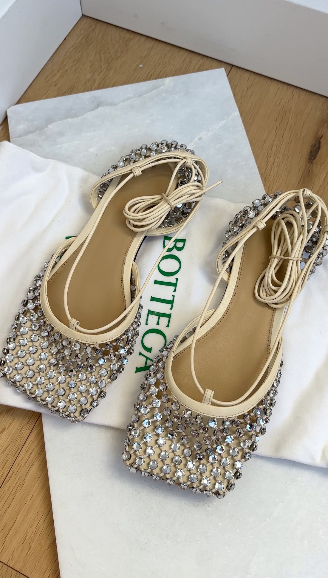 Bottega Veneta Ivory Crystal Embellished Ballet Flats - 37