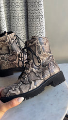 Giuseppe Zanotti Brown Thora Snakeskin Python Effect Lace Up Combat Boots - 40