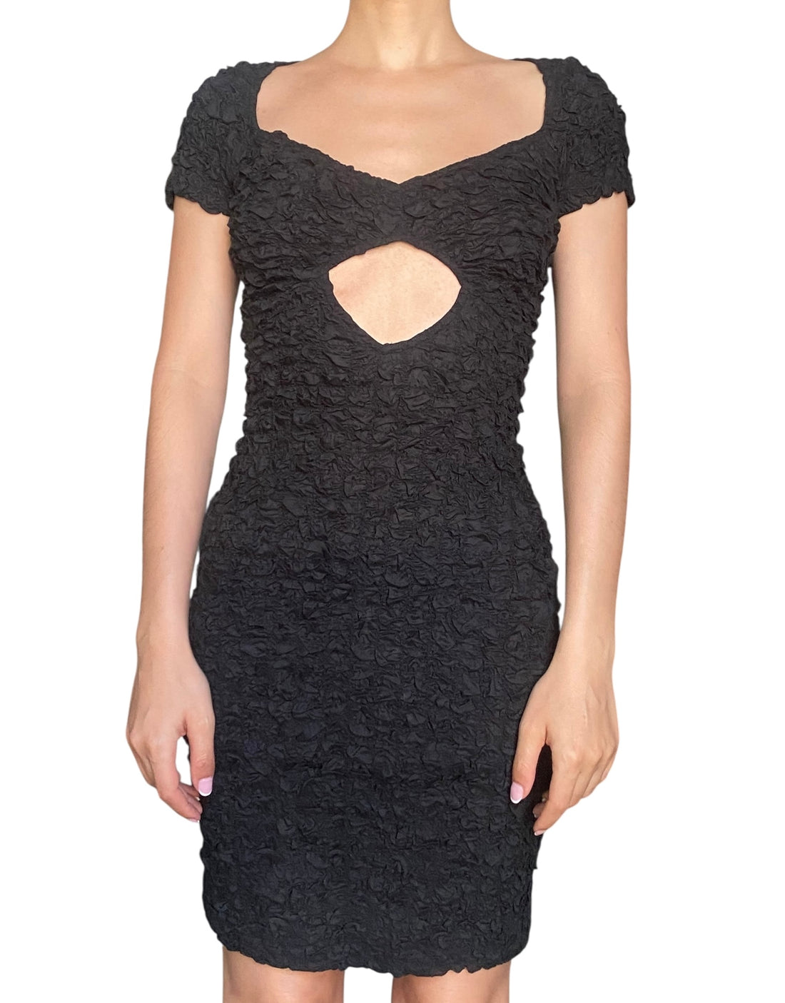 Mara Hoffman Black Textured Mini Cutout Dress - S / US 4