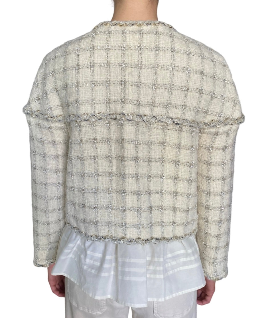 Chanel 2011 Ivory Braided Chain Trim Metallic Tweed Jacket - FR 42 / US 8-10