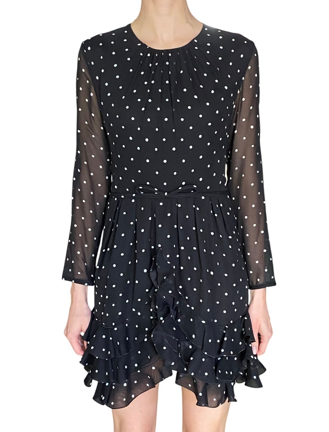 Giambattista Valli Black Silk Polka Dot Ruffle Mini Dress - IT 44 / US 6-8