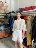 Giambattista Valli White Lace Cropped Shirt - 42 / US 6