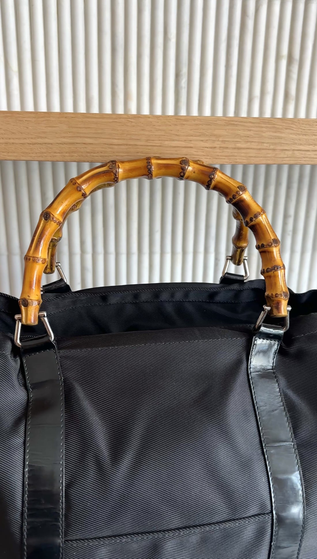 Gucci Large Black Nylon Bamboo Handle Soft Tote