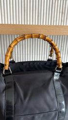 Gucci Large Black Nylon Bamboo Handle Soft Tote