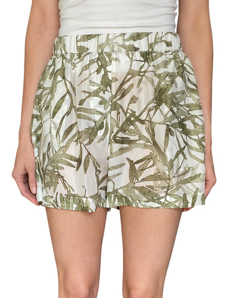 Brunello Cucinelli Green Silk Olive Print Shorts - S / US 6