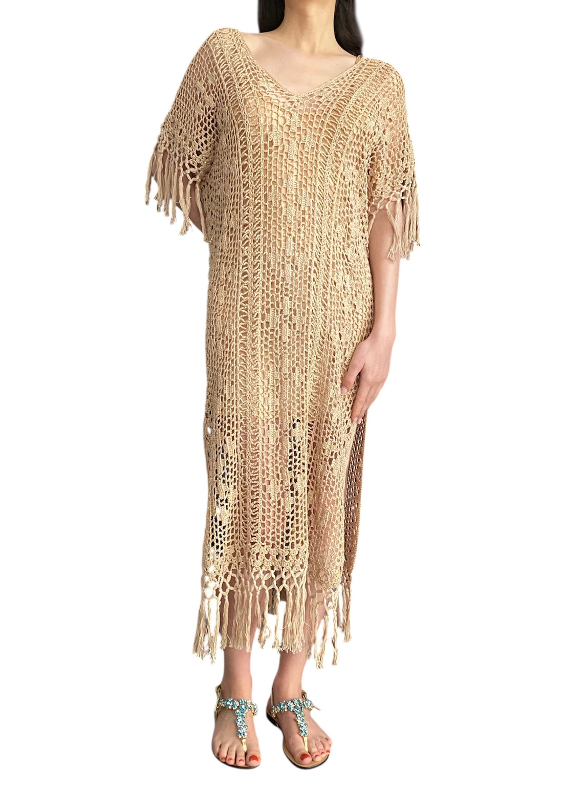 white christmas dresses Anna Kosturova Crochet Kaftan Dress