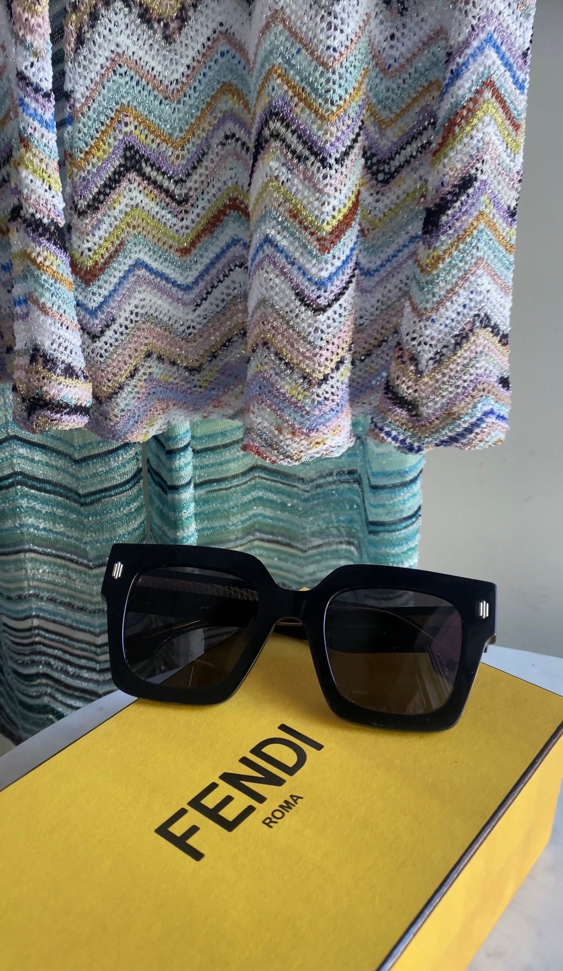 Fendi Black Large Square Acetate Sunglasses