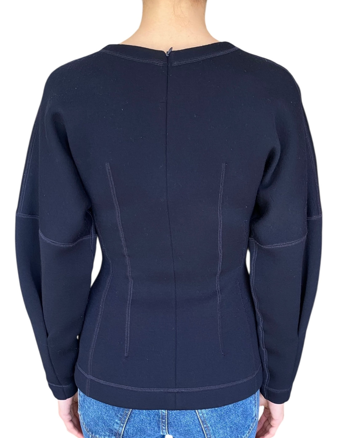 Christian Dior Navy Wool Crest Embellished Peplum Top - FR 34 / US 2