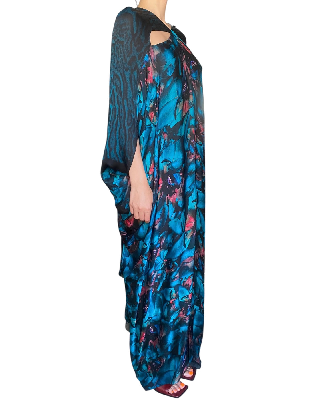 Roberto Cavalli Blue Silk Floral Animal Print Caftan - 38 / US 6-10