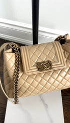 Chanel Beige Quilted Leather Boy Accordion Chain Tote Bag