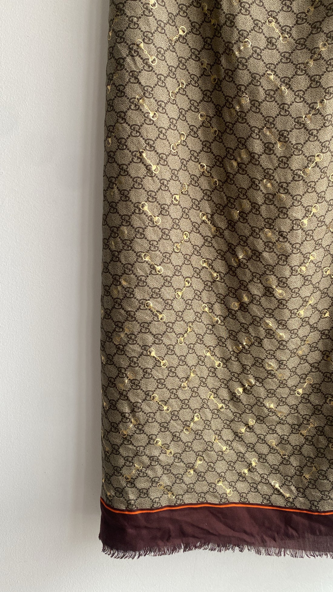 Gucci Gold Horsebit Embossed Monogram Shawl