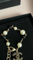 Chanel B15 V CC Pearl  and Black Bead Goldtone Chain Bracelet