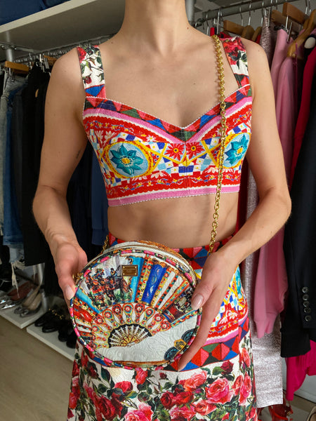 Dolce & Gabbana Fan Print Miss Glam Round Chain Bag
