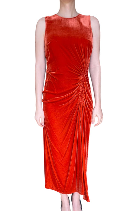 Ulla Johnson Burnt Orange Velvet Maxi Ruched Dress - US 6