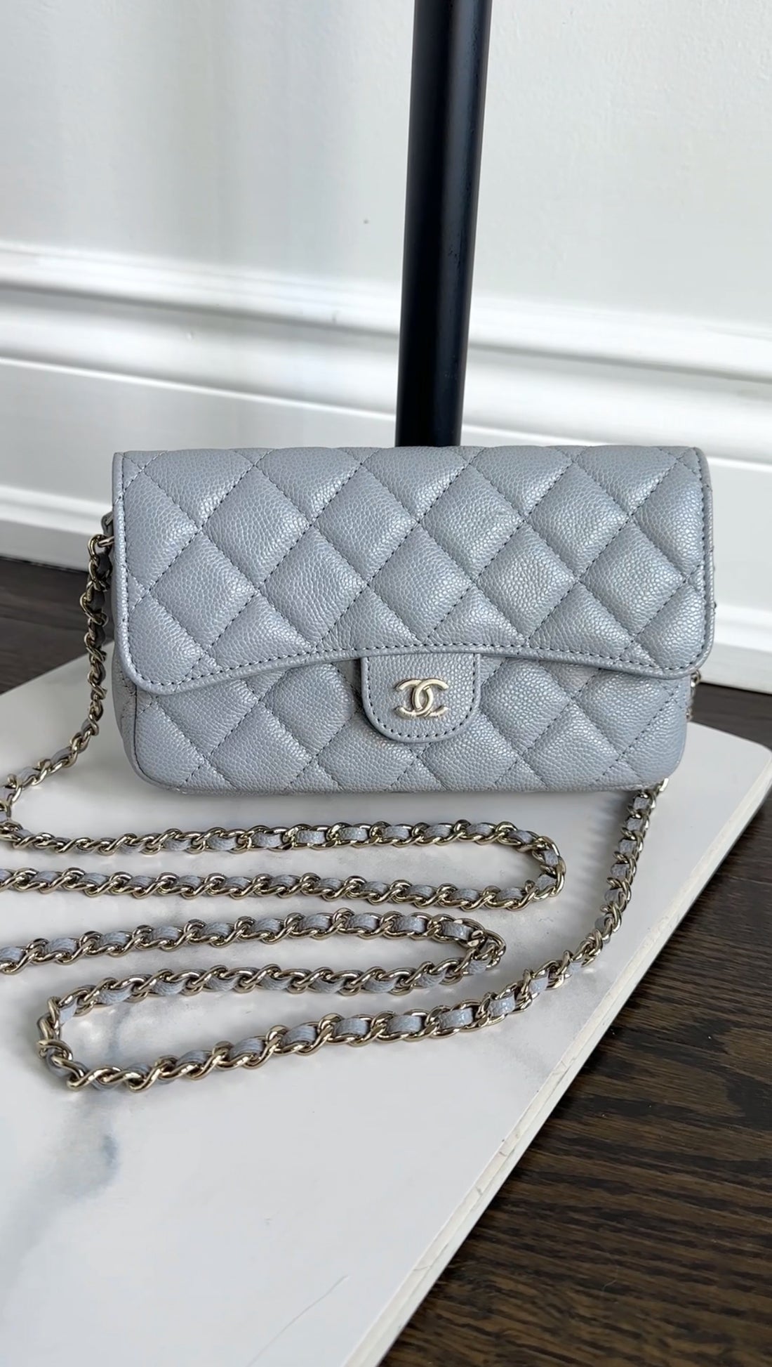 Chanel Blue Grey Caviar Leather Timeless Classic Phone Case Bag
