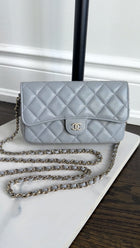 Chanel Blue Grey Caviar Leather Timeless Classic Phone Case Bag