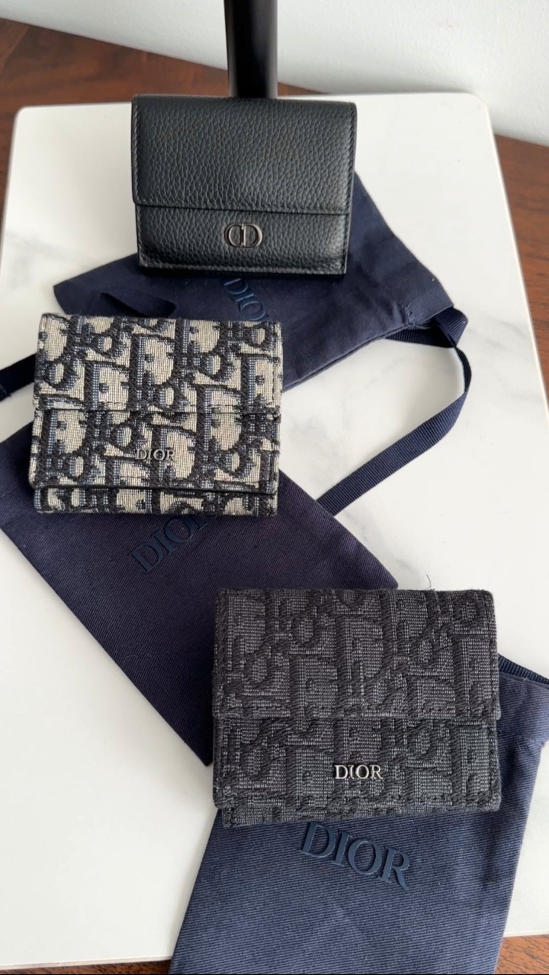 Christian Dior CD Icon Black Grained Leather Trifold Compact