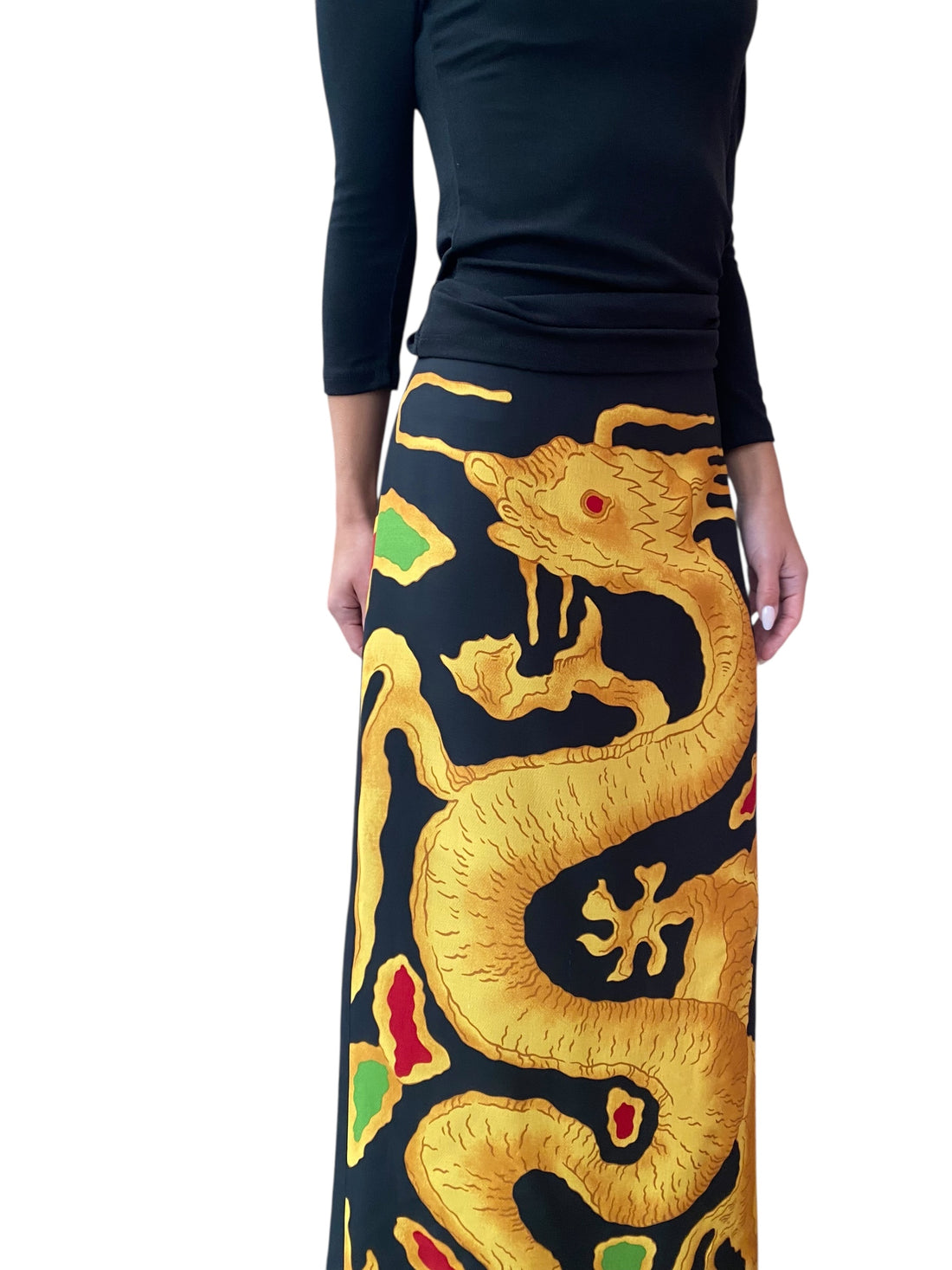 Valentino Gold Wool & Silk Dragon Printed Skirt - US 8
