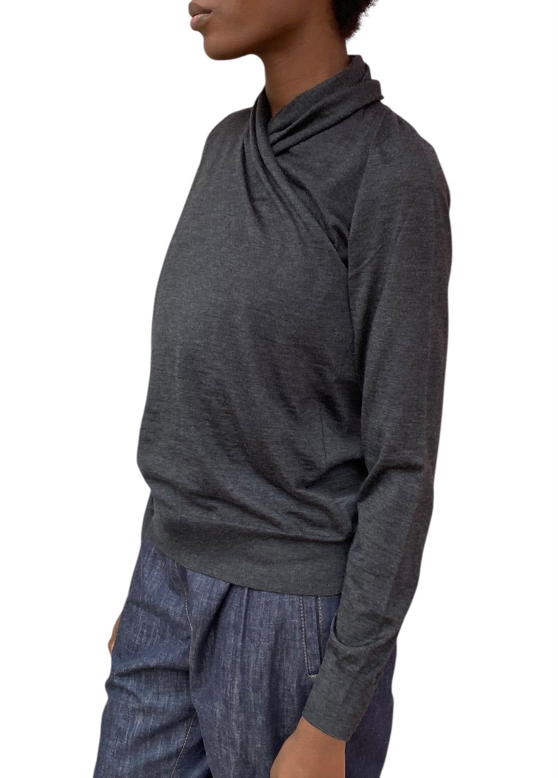 Hermes Navy Cashmere Wrap Knit Sweater - 42 / US 6