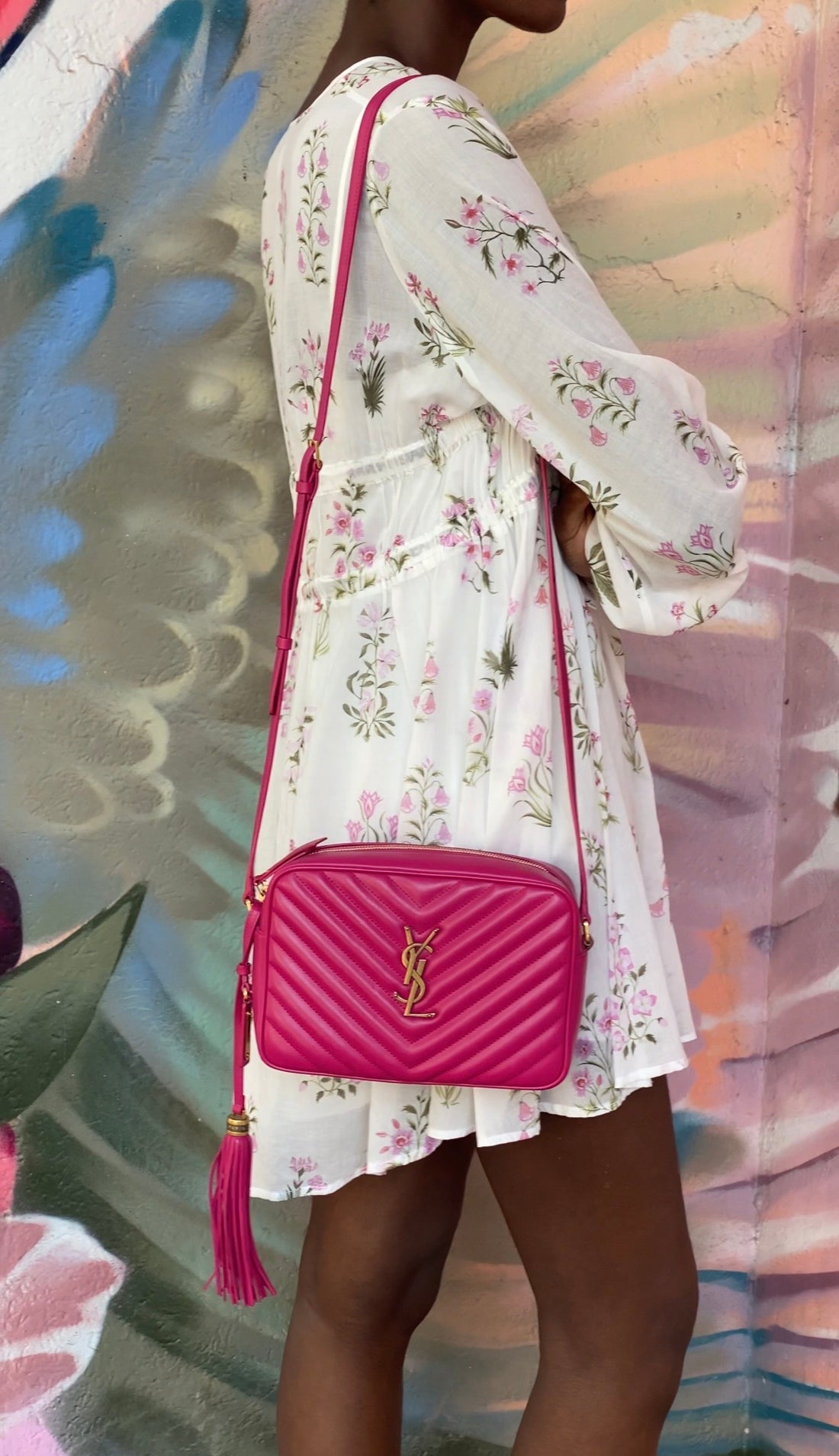 Saint Laurent Cherry Pink Medium Lou Monogram Quilted Camera Bag
