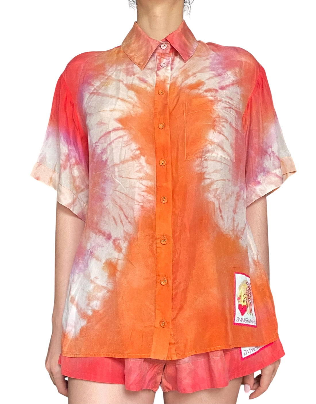 Zimmerman Orange Tie Dye Silk Shirt - 1 / US 4-6