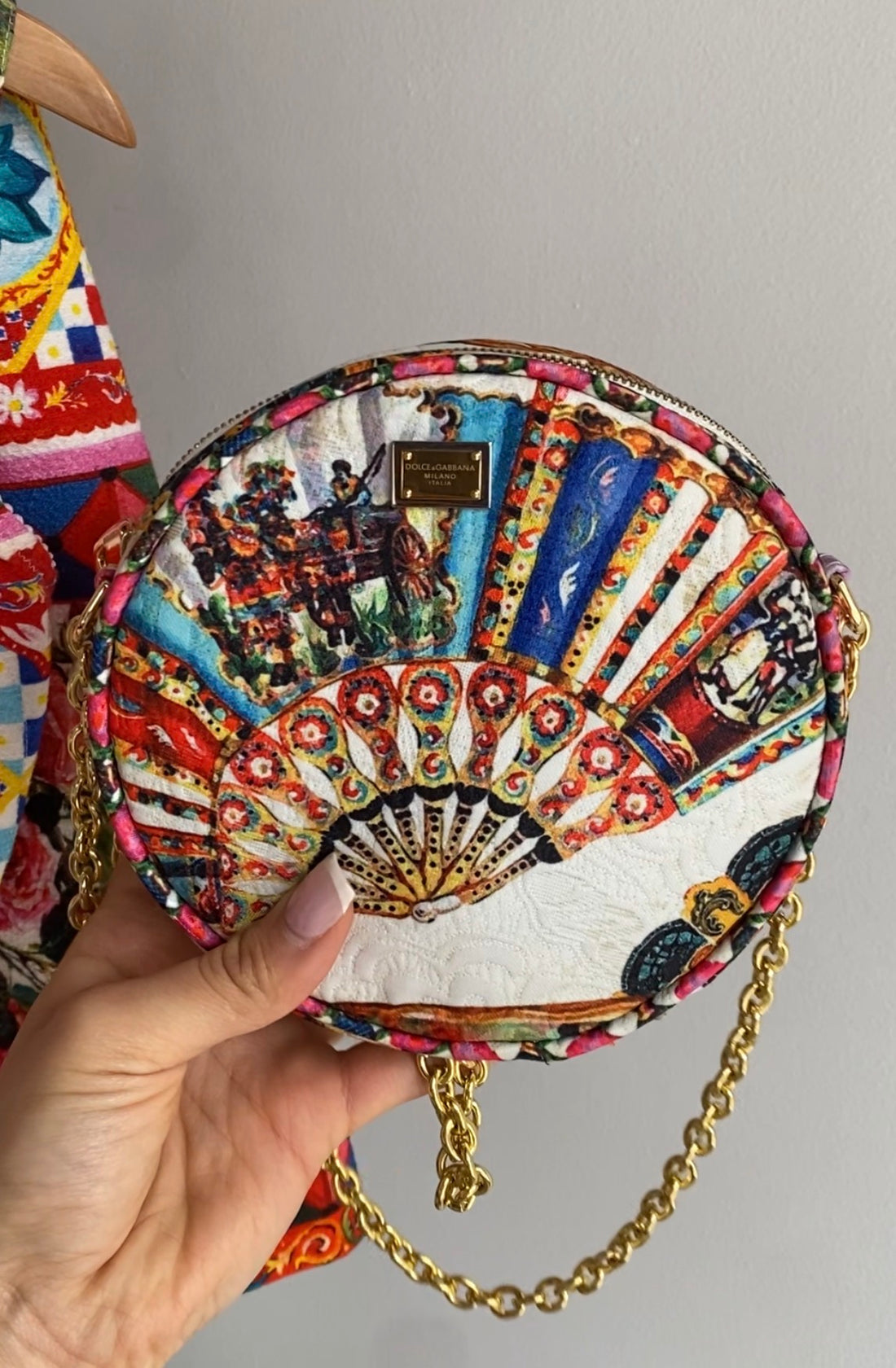 Dolce & Gabbana Fan Print Miss Glam Round Chain Bag