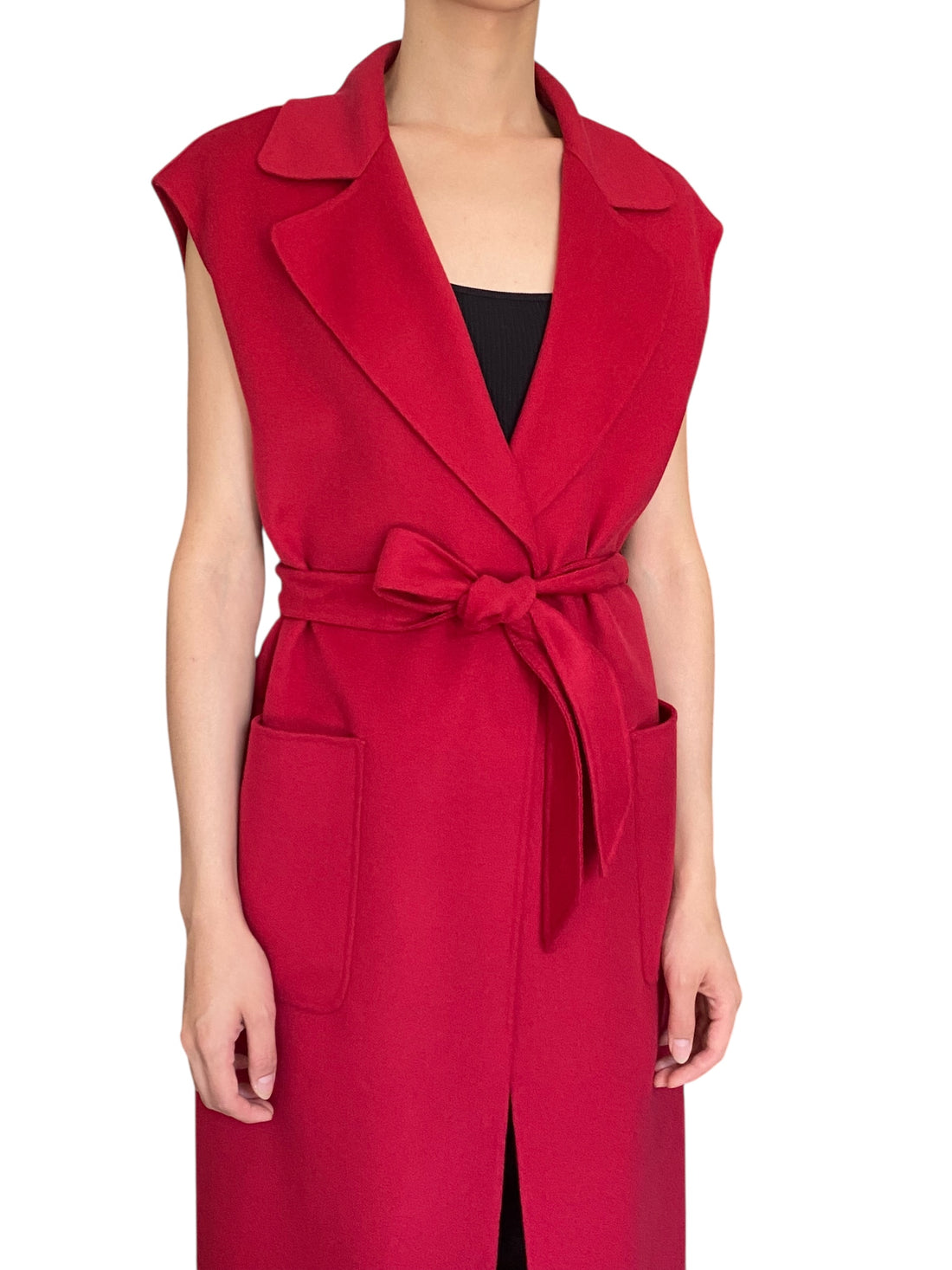 Max Mara Double Red Double Faced Wool Wrap Long Vest - US 8