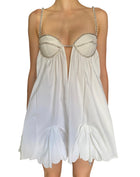 Area White Cotton Crystal Embellished Poplin Mini Dress - US 2-4