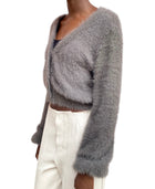 Alberta Ferretti Grey Fuzzy Cropped Cardigan - US 6