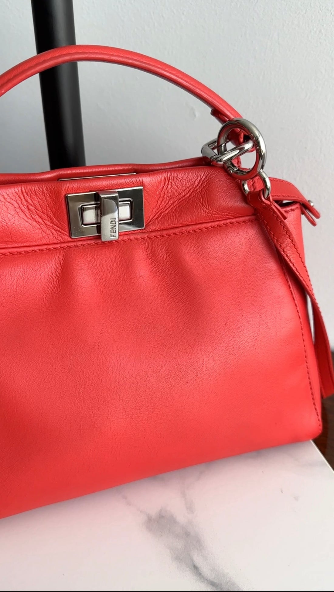 Fendi Red Leather Peekaboo Mini Two-Way Bag