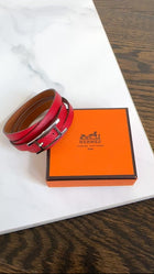 Hermes Red Epsom Leather Behapi Quad Tour Wrap Bracelet