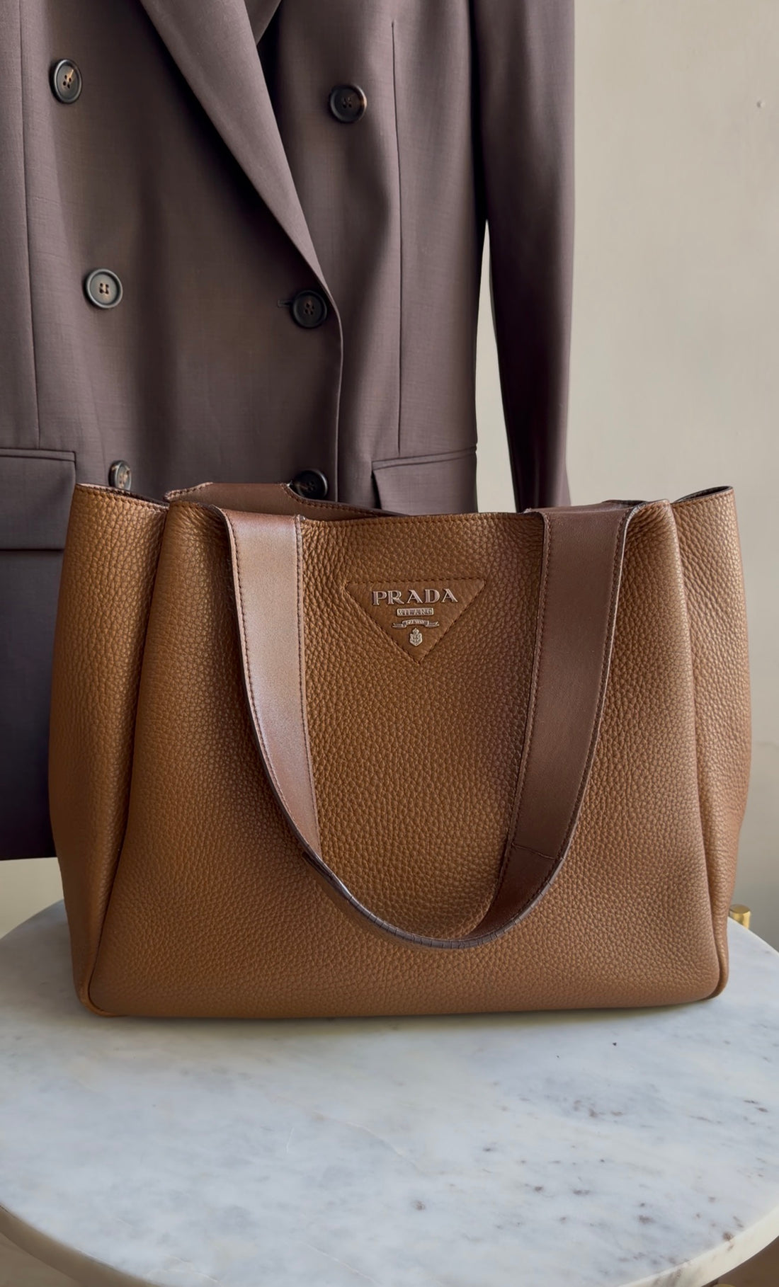 Prada Tan Brown Vitello Daino Leather Tote