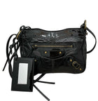 Balenciaga Black Textured Patent Le City Moto Classic Shoulder Pouch on Strap